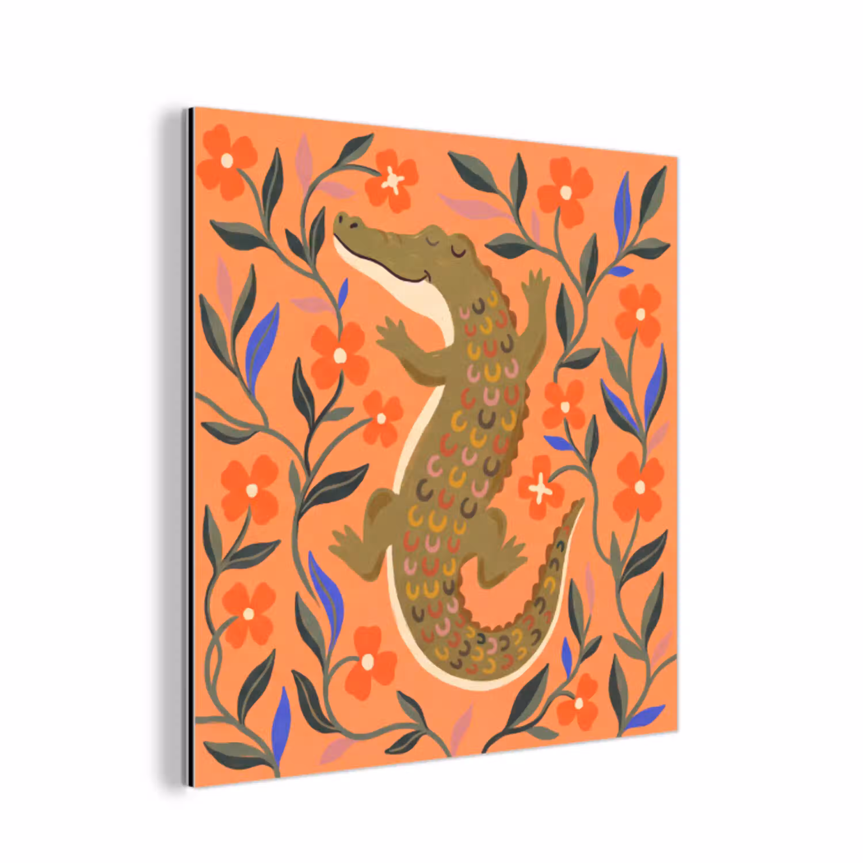 Dieren - Bloemen - Oranje - Illustratie - Natuur aluminium wit klein -3d