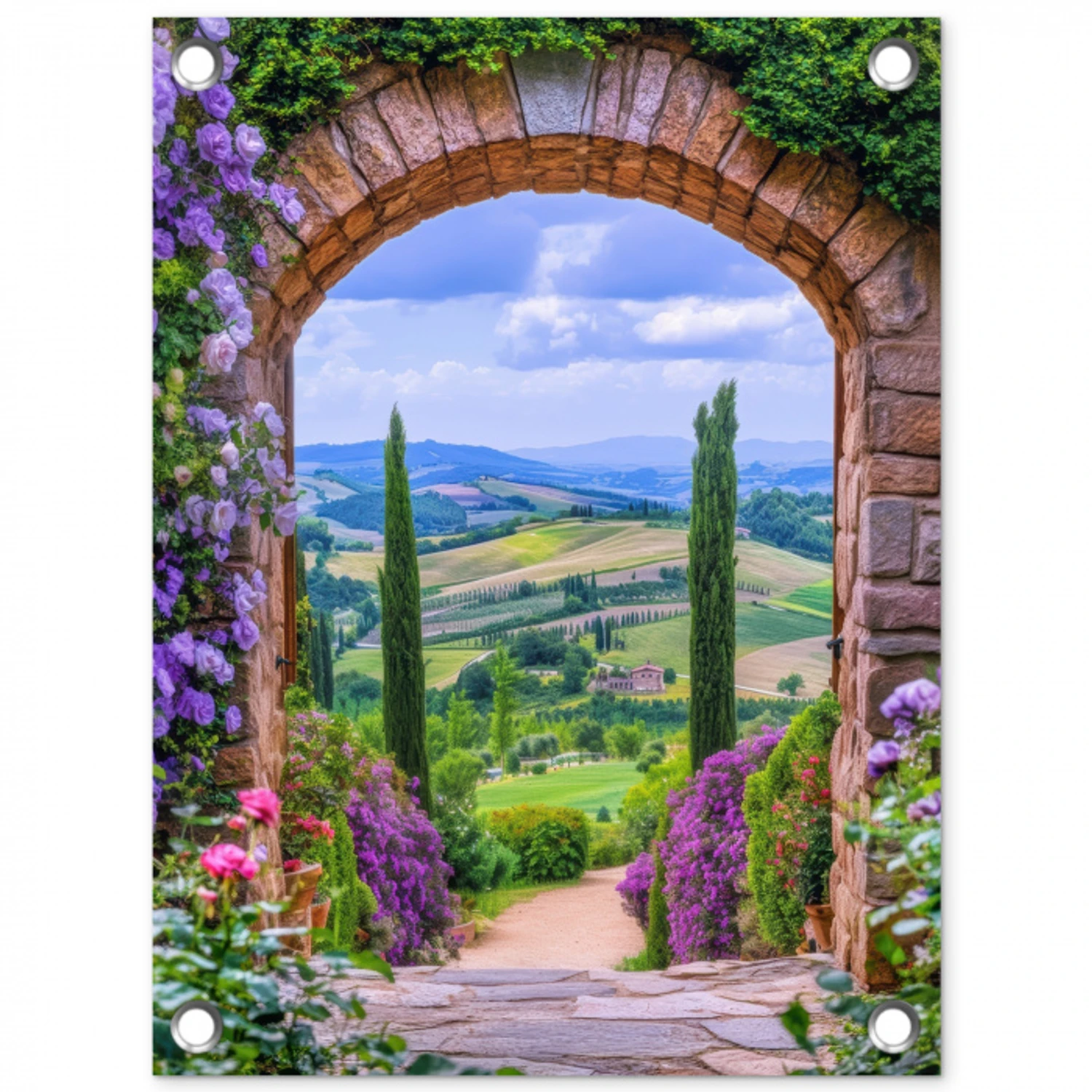 Doorkijk - Toscane - Landschap - Poort tuinposter los doek klein -3d