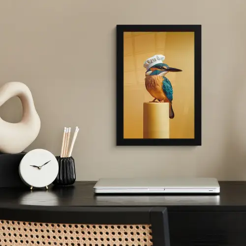 Ijsvogel - Pilaar - Koksmuts - Vogel fotolijst zwart zonder passe partout klein -sfeer1