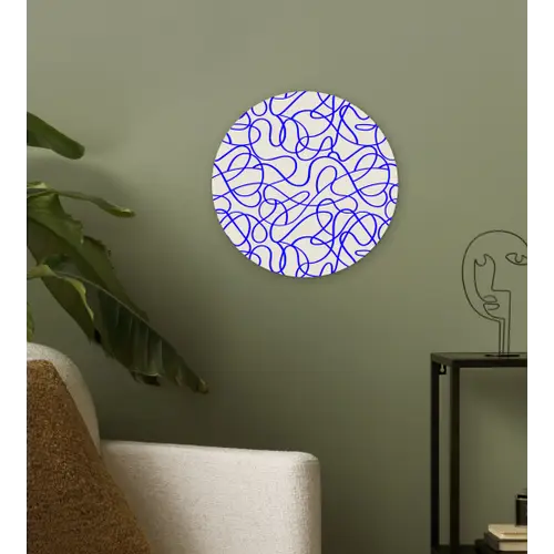Patronen - Beige - Blauw - Lijnen Wandcirkel plexiglas klein 852 -sfeer3