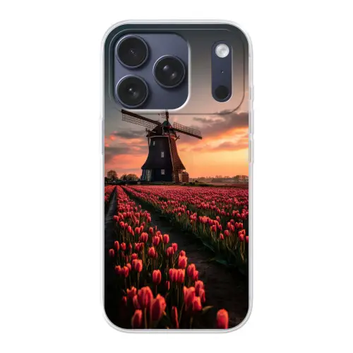 Molen - Zonsondergang - Tulpen - Rood Telefoonhoesje iPhone 17 Pro klein -3d