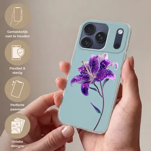 Lelie - Bloem - Paars - Stippen Telefoonhoesje iPhone 17 Pro klein -sfeer3_NL