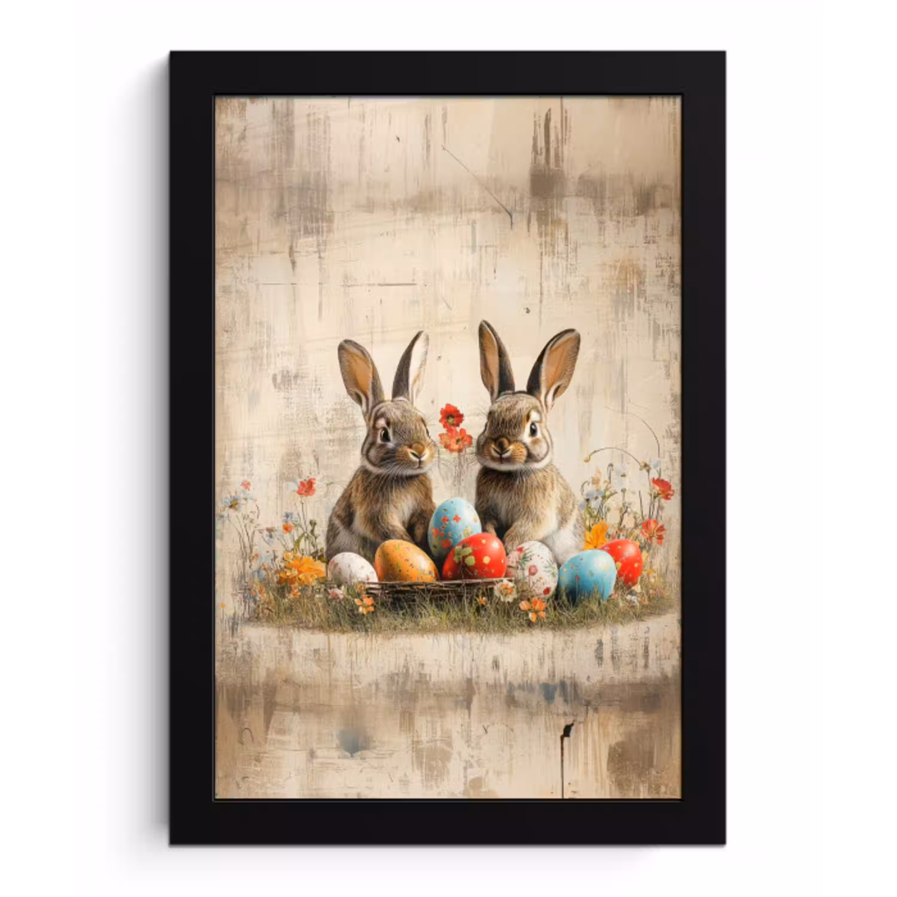 Konijnen - Bloemen - Eieren fotolijst zwart zonder passe partout klein -3d