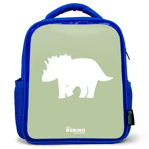 Groen met Triceratops dino Kinderrugzak - Blauw middel -3d
