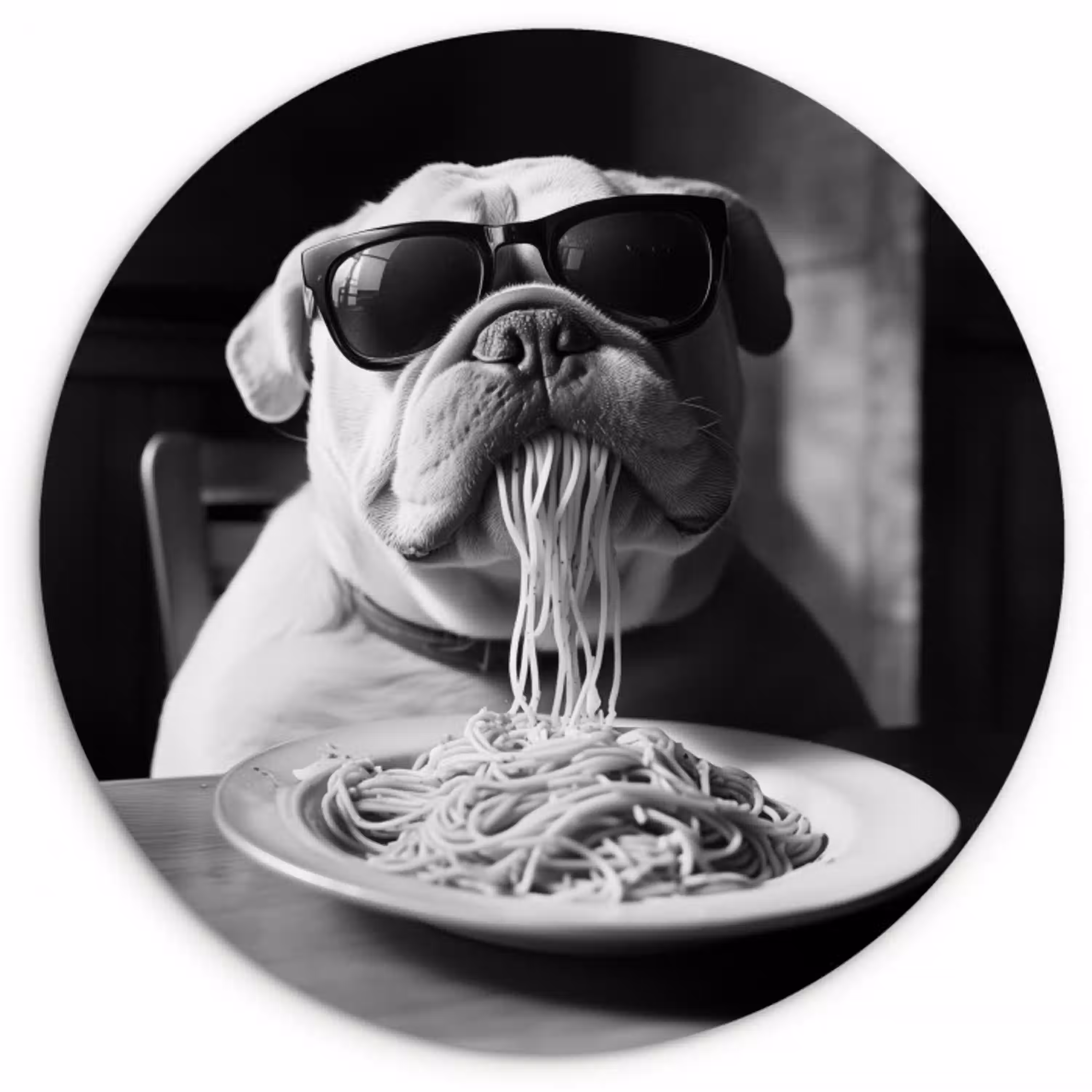 Hond - Bulldog - Pasta - Bril - Stoer - Dieren Wandcirkel plexiglas klein -3d
