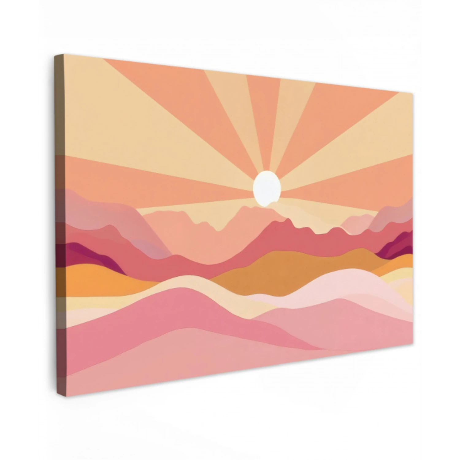 Bergen - Abstract - Zonnestralen - Roze Tuinposter op houten frame 2 cm dik klein -3d