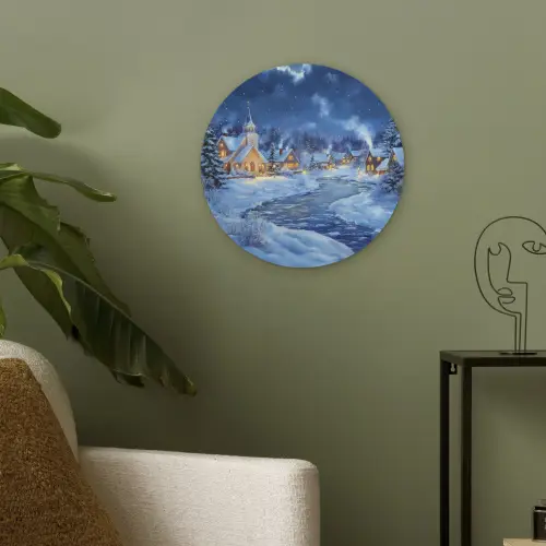 Winteravond - Kerstdorp - Donker Akoestische PET Vilt - Rond klein -sfeer2