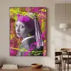 Meisje met de parel - Johannes Vermeer - Neon Textielframe zwart klein -sfeer2