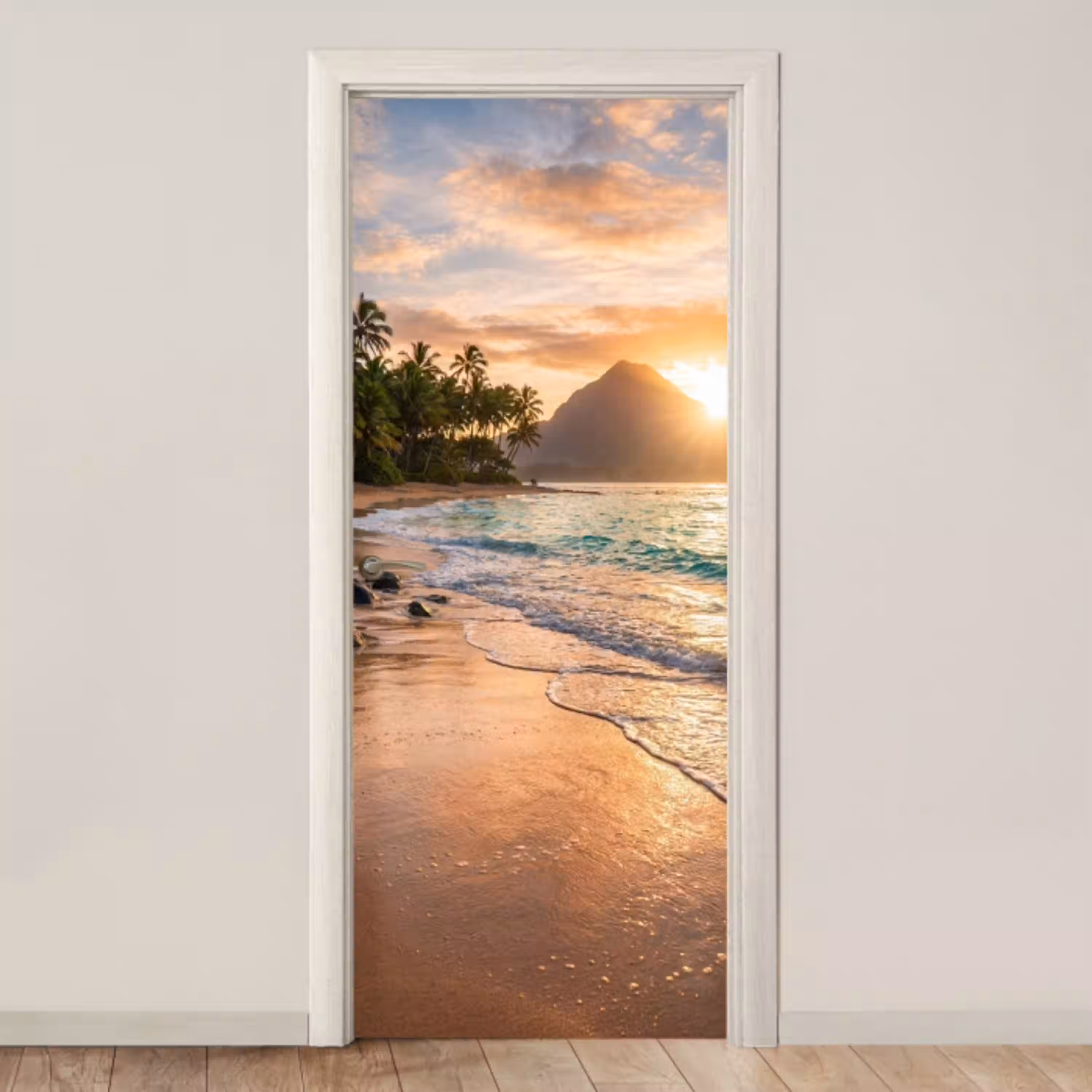 Zee - Berg - Landschap - Tropisch - Goud deurposter klein -3d_beige
