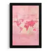 Wereldkaart - Roze - Vaag fotolijst zwart zonder passe partout klein -3d