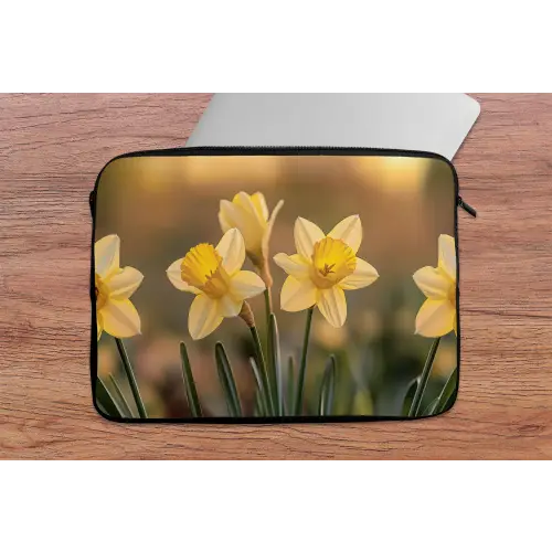 Bloemen - Geel - Wazig laptophoes neopreen klein -tafel