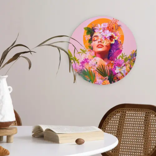 Vrouw - Abstract - Cirkel - Bloemen Wandcirkel plexiglas klein -sfeer4