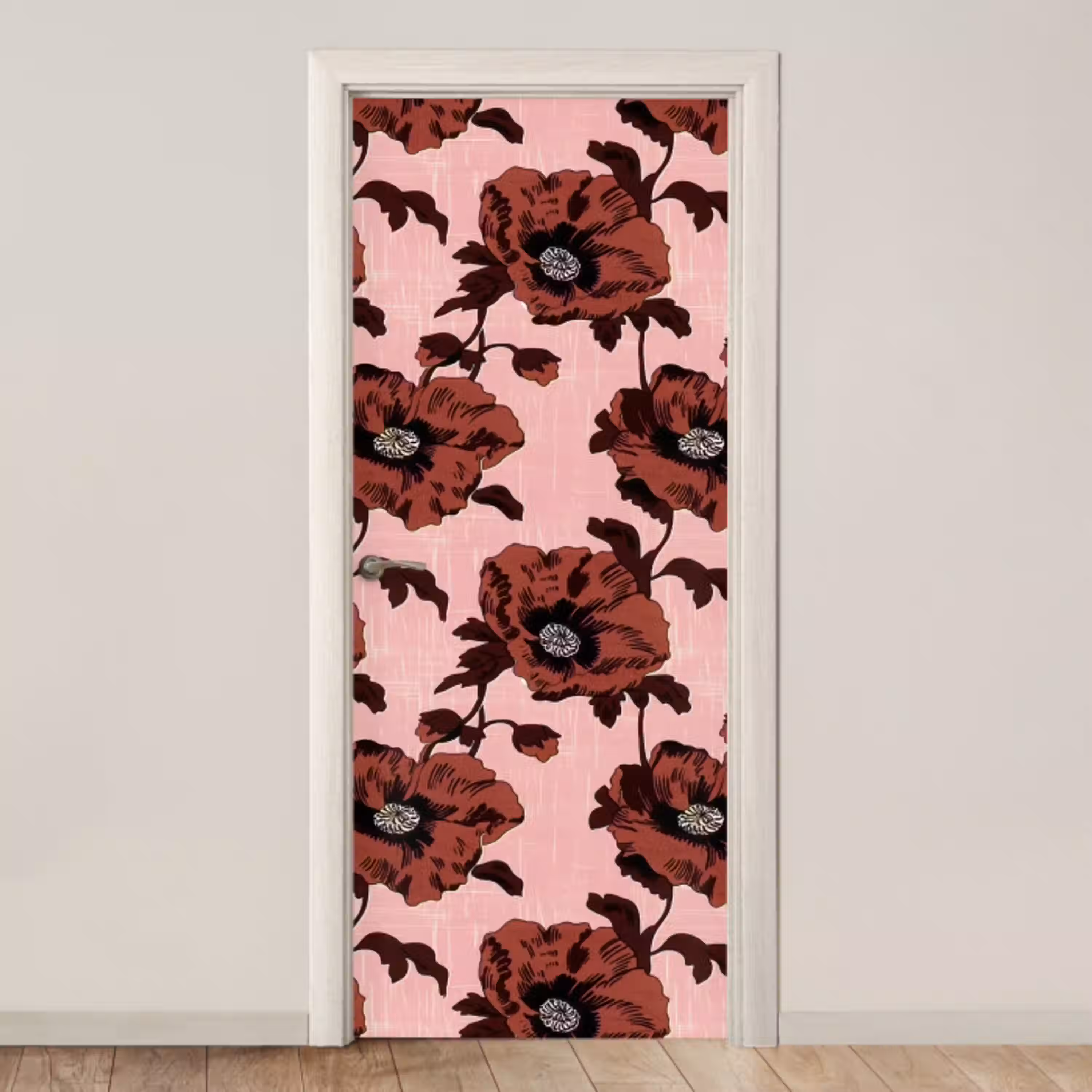 Bloemen - Retro - Rood deurposter klein 289 -3d_beige