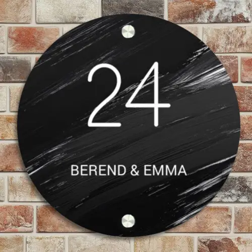 Zwart verftextuur - Klassiek Naambord Rond klein -sfeer2