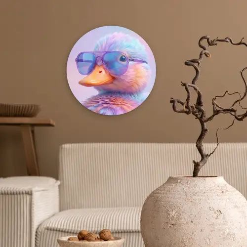 Eend - bril - Pastel Wandcirkel kunststof plaat 5mm dik klein -sfeer1
