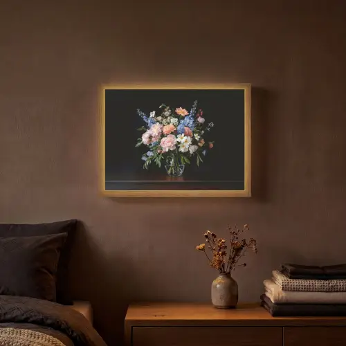 Pastel - Bloemen - Glazen - Vaas Light Box met batterij (Wandlamp) middel -sfeer4