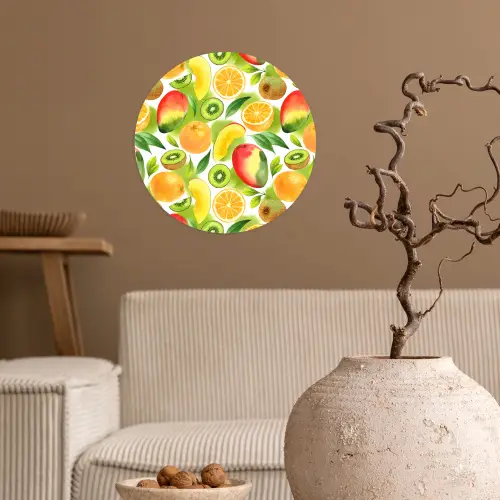 Kiwi - Sinasappel - Mango - Perzik Wandcirkel behangsticker klein 186 -sfeer1