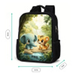 Olifant - Tijger - Bos - Jungle Rugzak - Zwart middel -productfoto_formaten