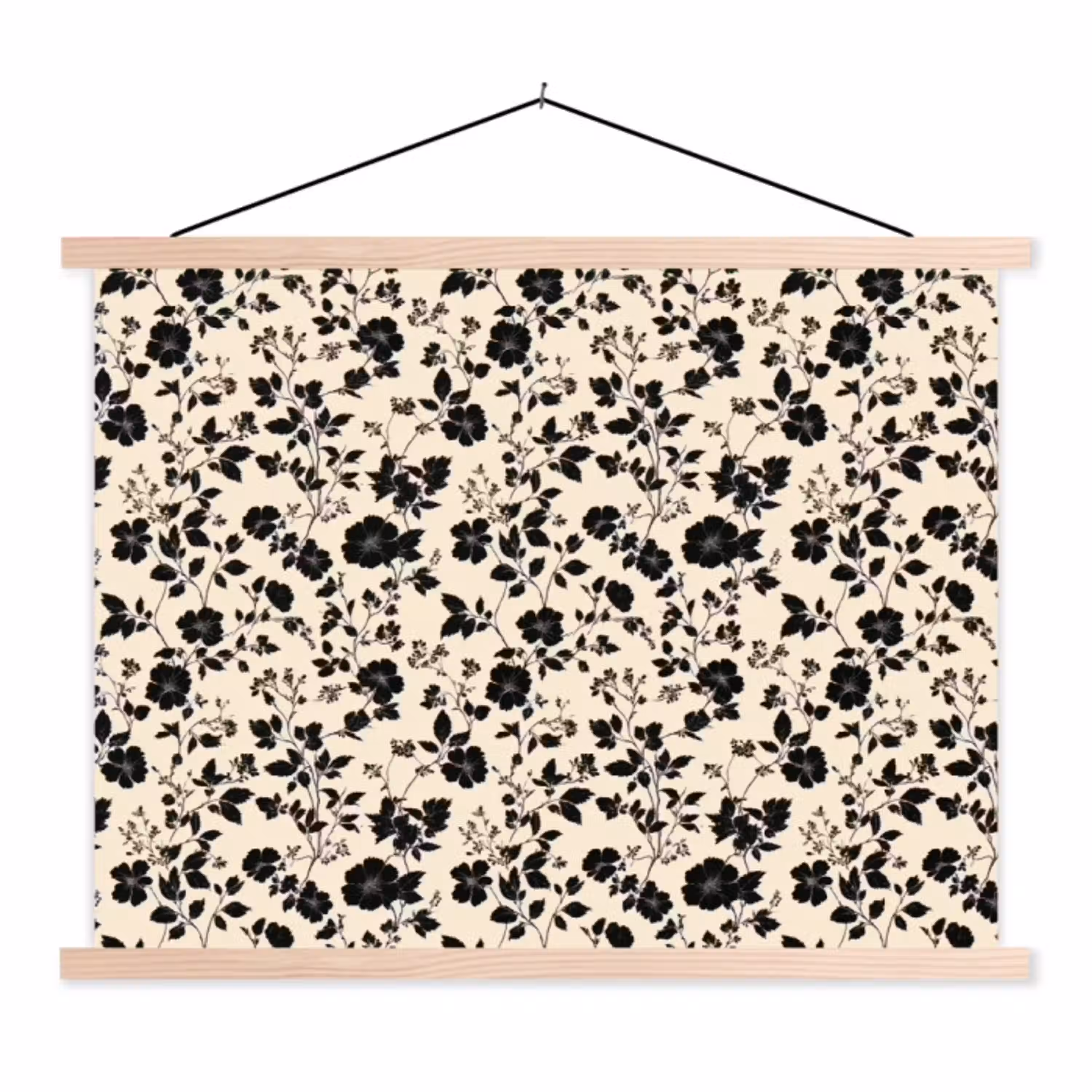 Bloemen - Dessin - Zwart textielposter latten blank klein 122 -3d
