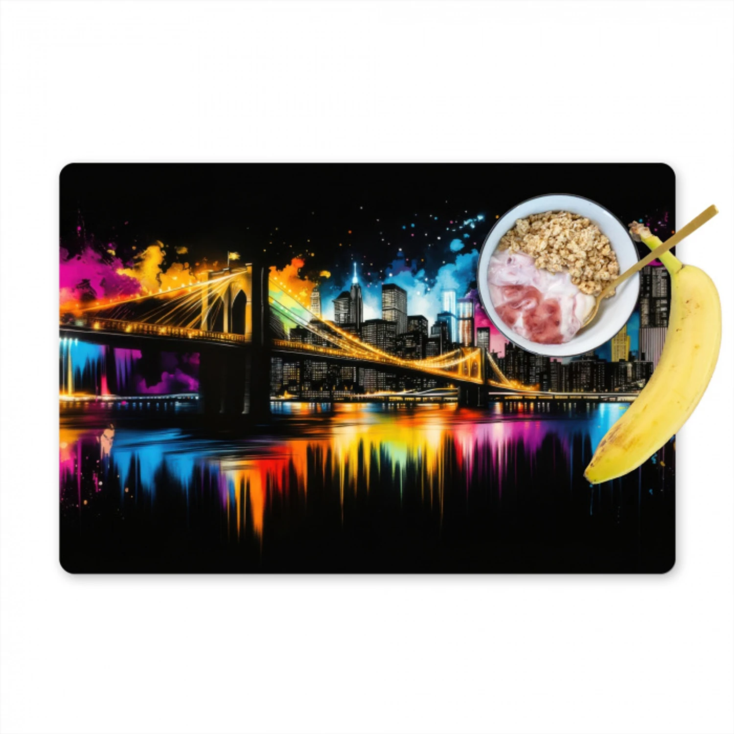 Skyline - Brug - Verlichting - Kleuren Placemat vinyl groot -zzzproduct_Kitchenyeah-website