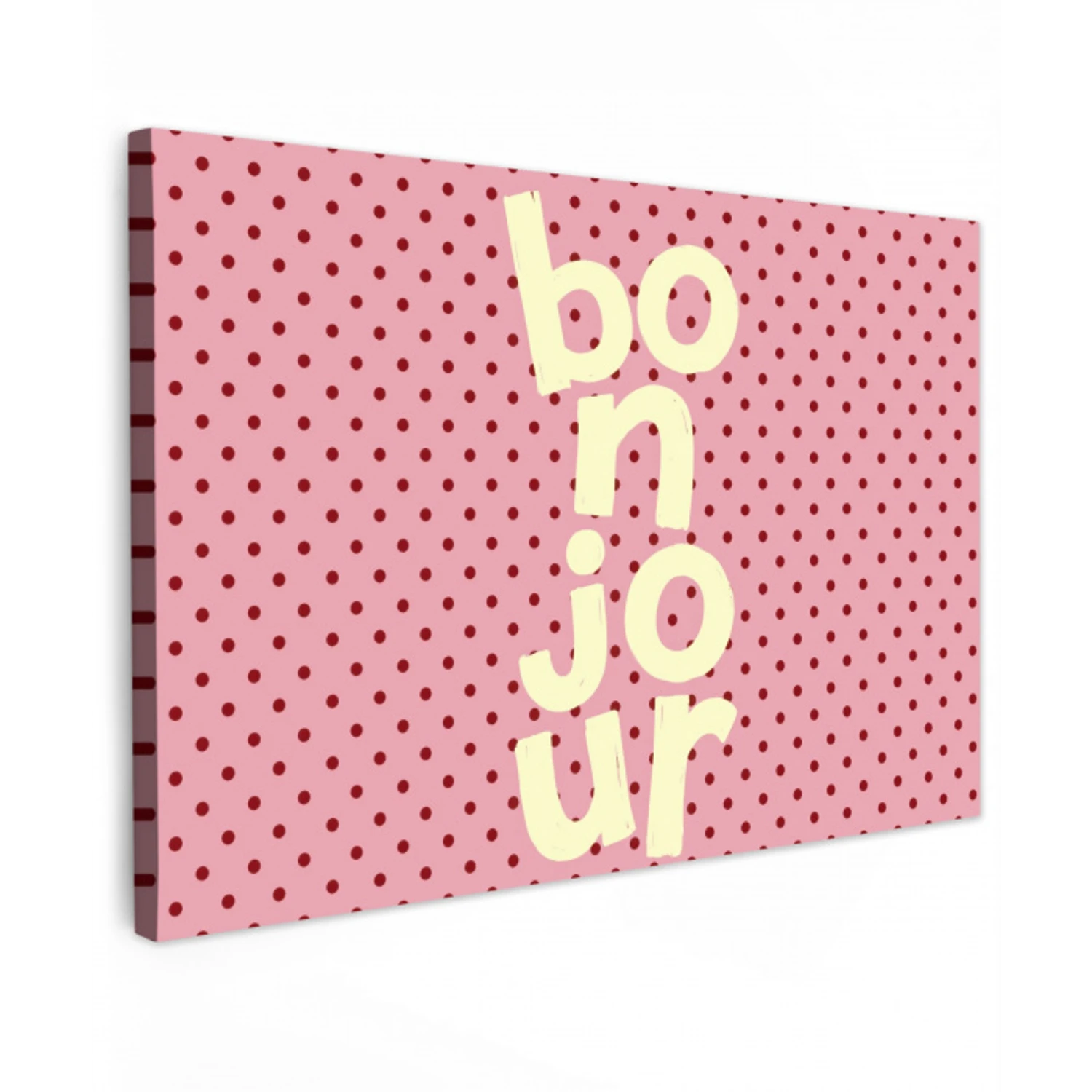 Bonjour - Stippen - Roze- Geel canvas 2cm klein -z3d