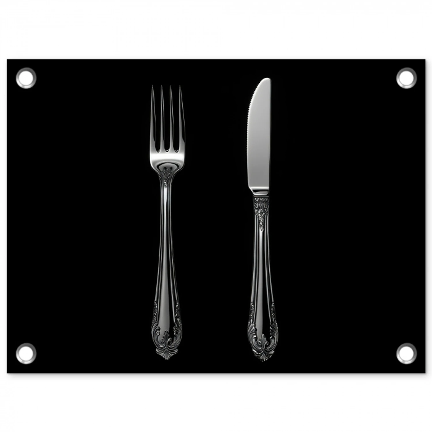 Vork - Mes - Zilver tuinposter los doek klein -3d