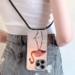Flamingo - Water - Roze Hoesje iPhone 16 Pro Max met koord klein -sfeer5