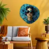 Vrouw - Bloemen - Vlinders - Blauw - Abstract Wandcirkel Organisch Plexiglas middel -sfeer4
