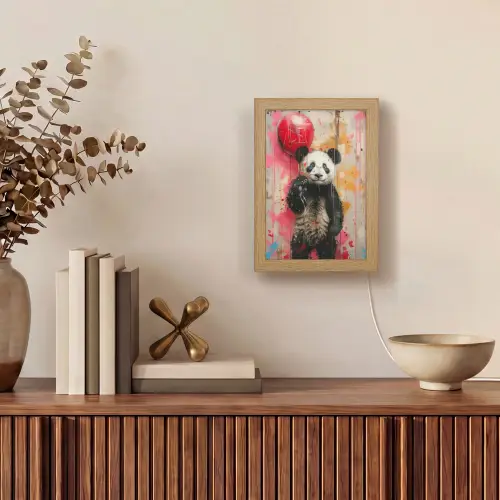 Graffiti - Panda - Ballon - Street art - Dier Light Box met kabel (Tafellamp) klein -sfeer2