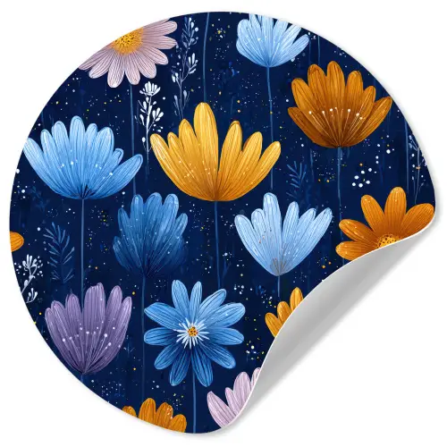 Bloemen - Patroon - Blauw - Contrast Wandcirkel behangsticker klein -3d