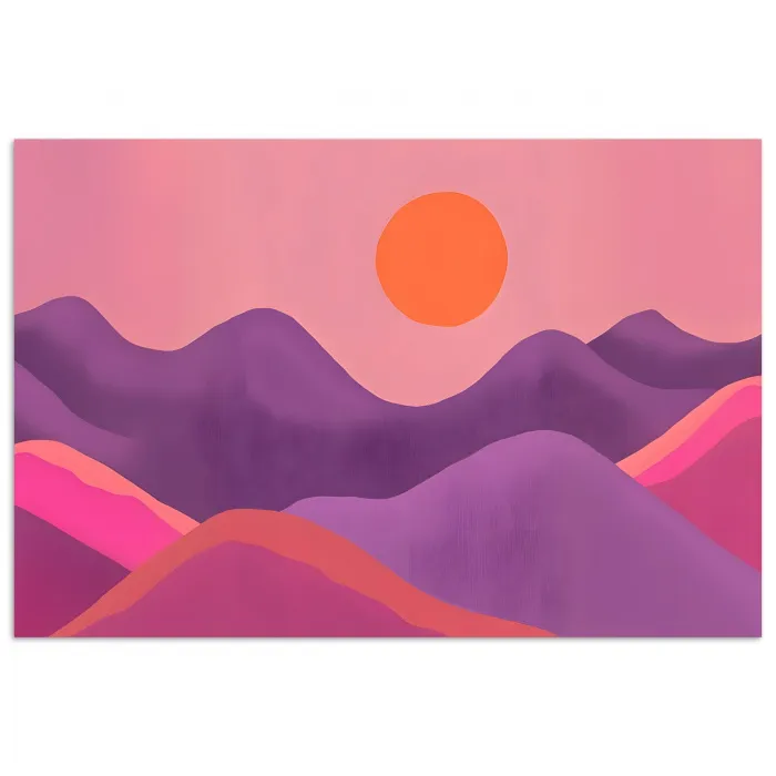 Zon - Heuvels - Paars - Abstract poster papier klein -3d