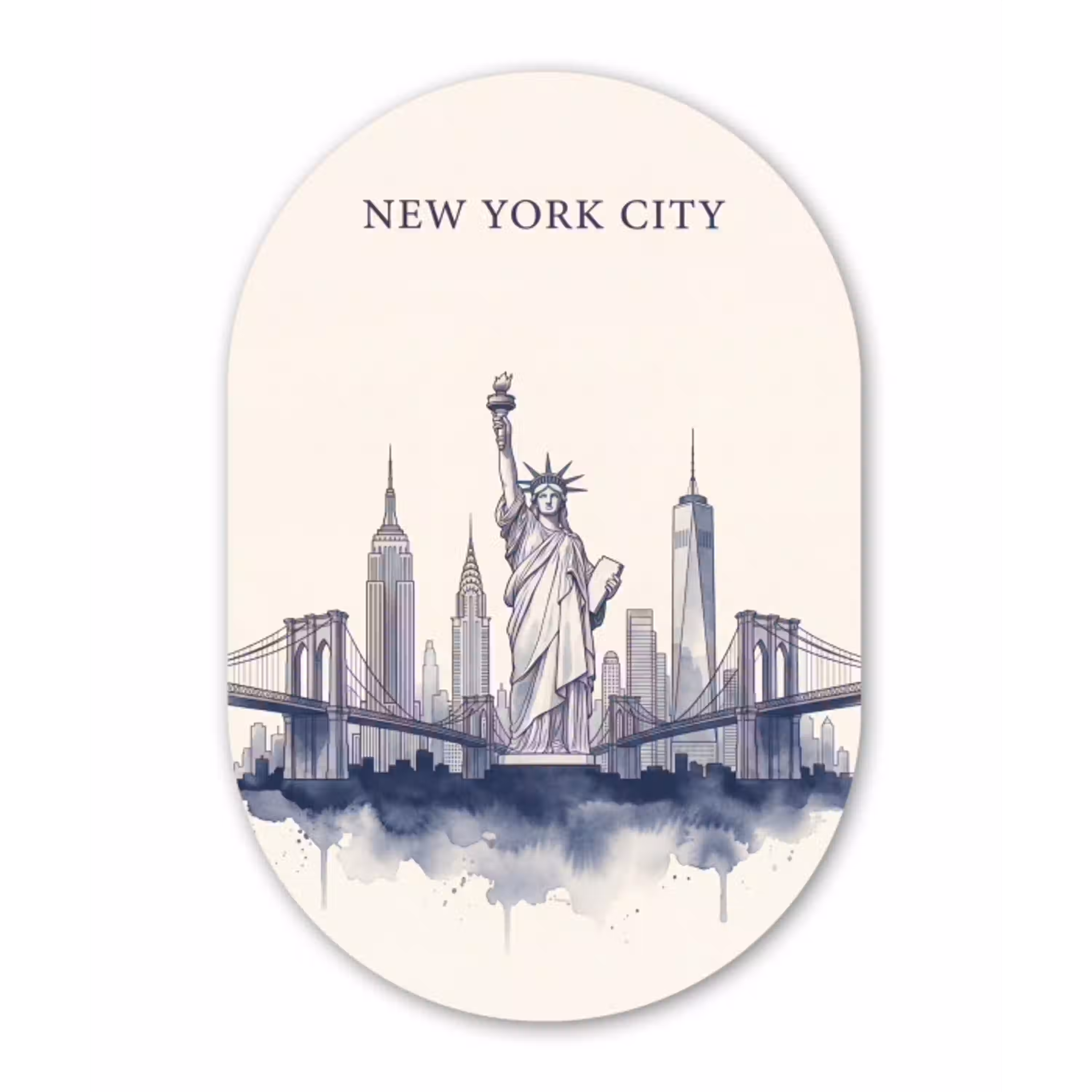 New York - Vrijheidsbeeld - Skyline - Illustratie - Blauw Wandcirkel Ovaal Aluminium middel -3d