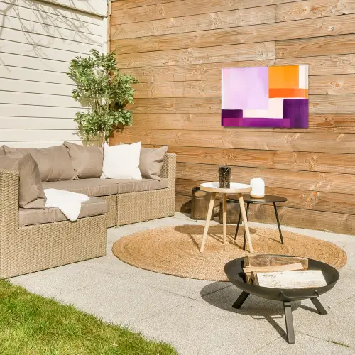 Vlakken - Abstract - Rechthoekig - Oranje Tuinposter op houten frame 2 cm dik klein -sfeer2