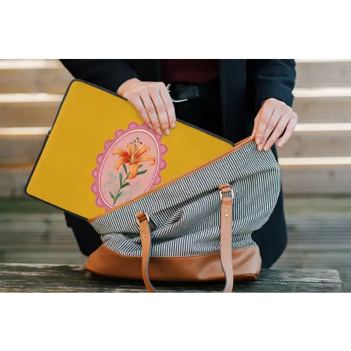 Lelie - Oranje - Lijst - Ovaal laptophoes neopreen klein -tas