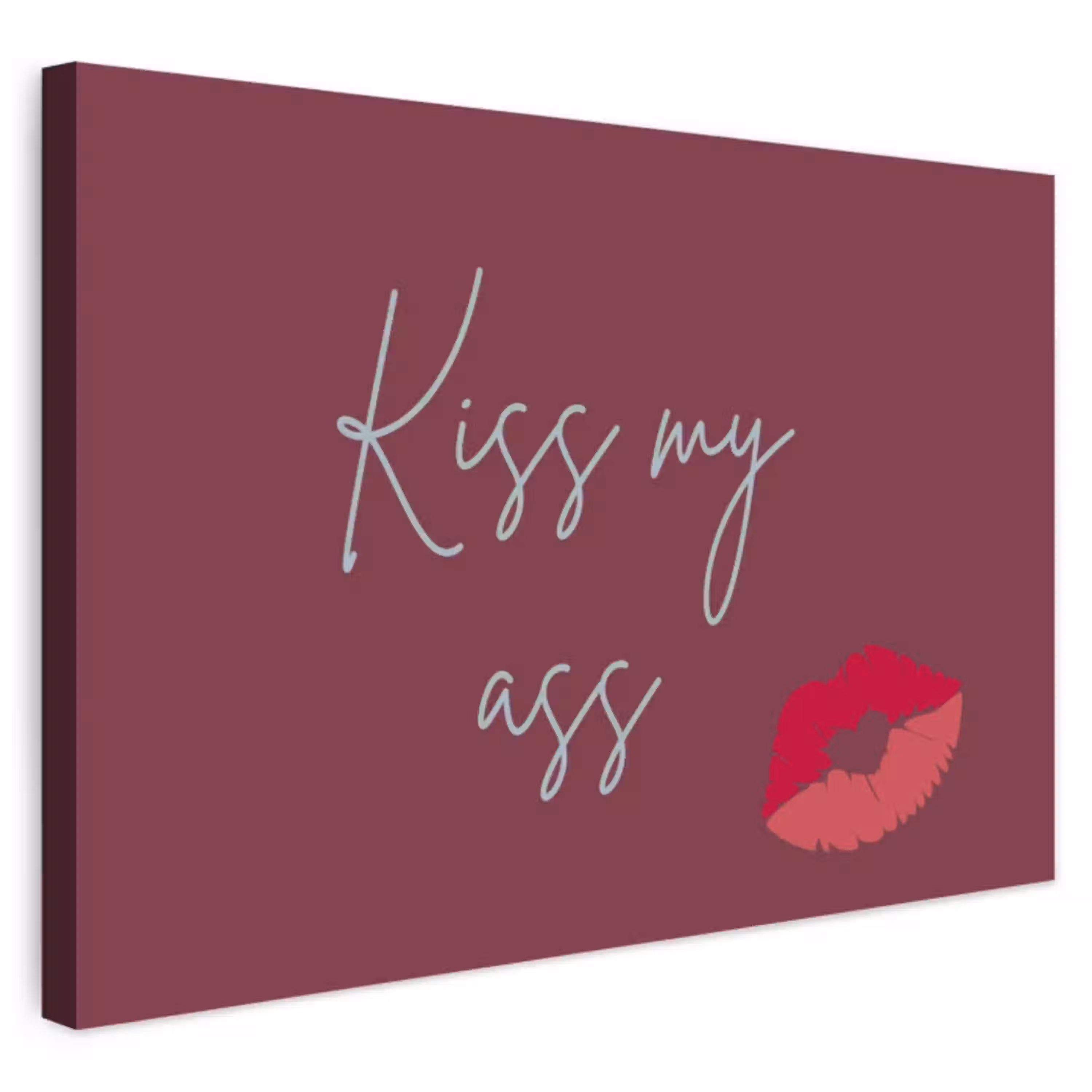 Kiss my ass - Lip - Bordeaux Tuinposter op houten frame 2 cm dik klein -3d