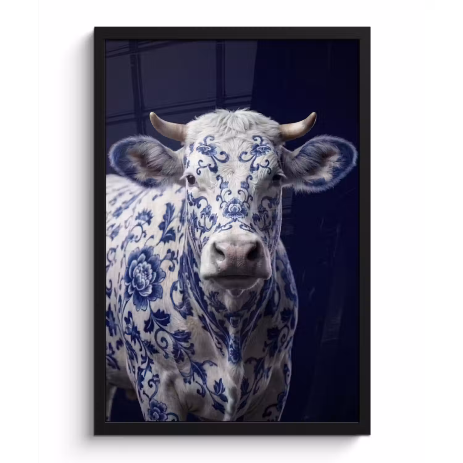 Poster met lijst - Koe - Delfts - Blauw - Artistiek