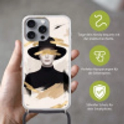 Vrouw - Portret - Modern - Goud - Kunst Hoesje iPhone 16 Pro Max met koord klein -sfeer2_DE