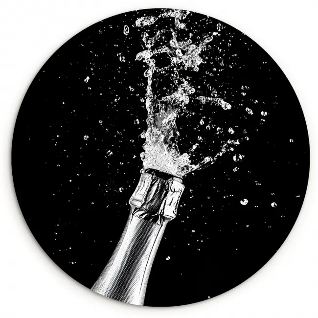 Champagne - Zwart - Spetters - Popping KitchenYeah - Keuken - Wandcirkel Forex klein -3d