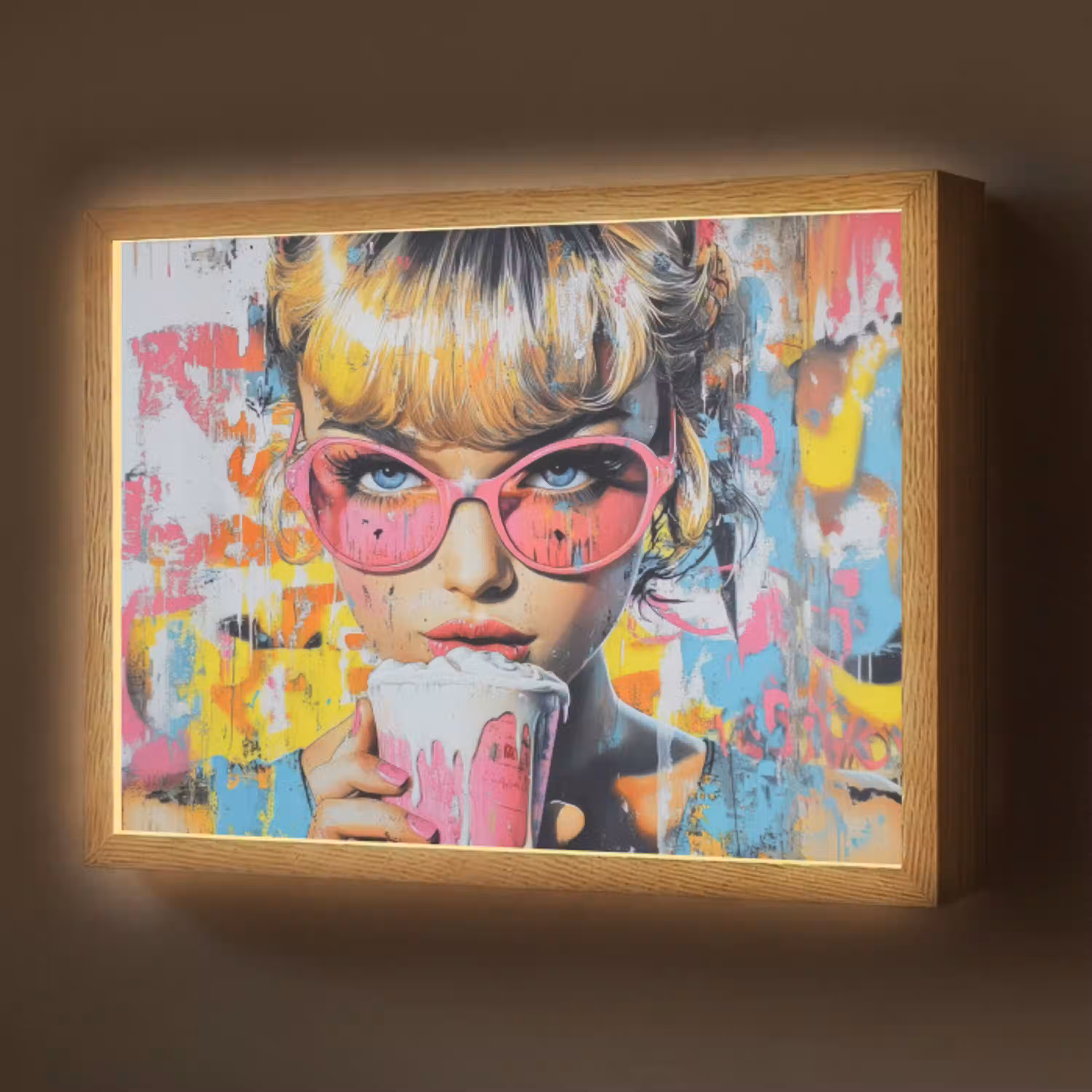 Expressief - Milkshake - Vrouw - Felle kleuren Light Box met batterij (Wandlamp) middel -z3d_website