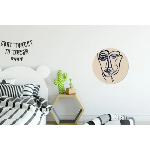 Minimalistisch - Lijnillustratie - Beige - Donkerblauw Wandcirkel aluminium klein -kinderkamer