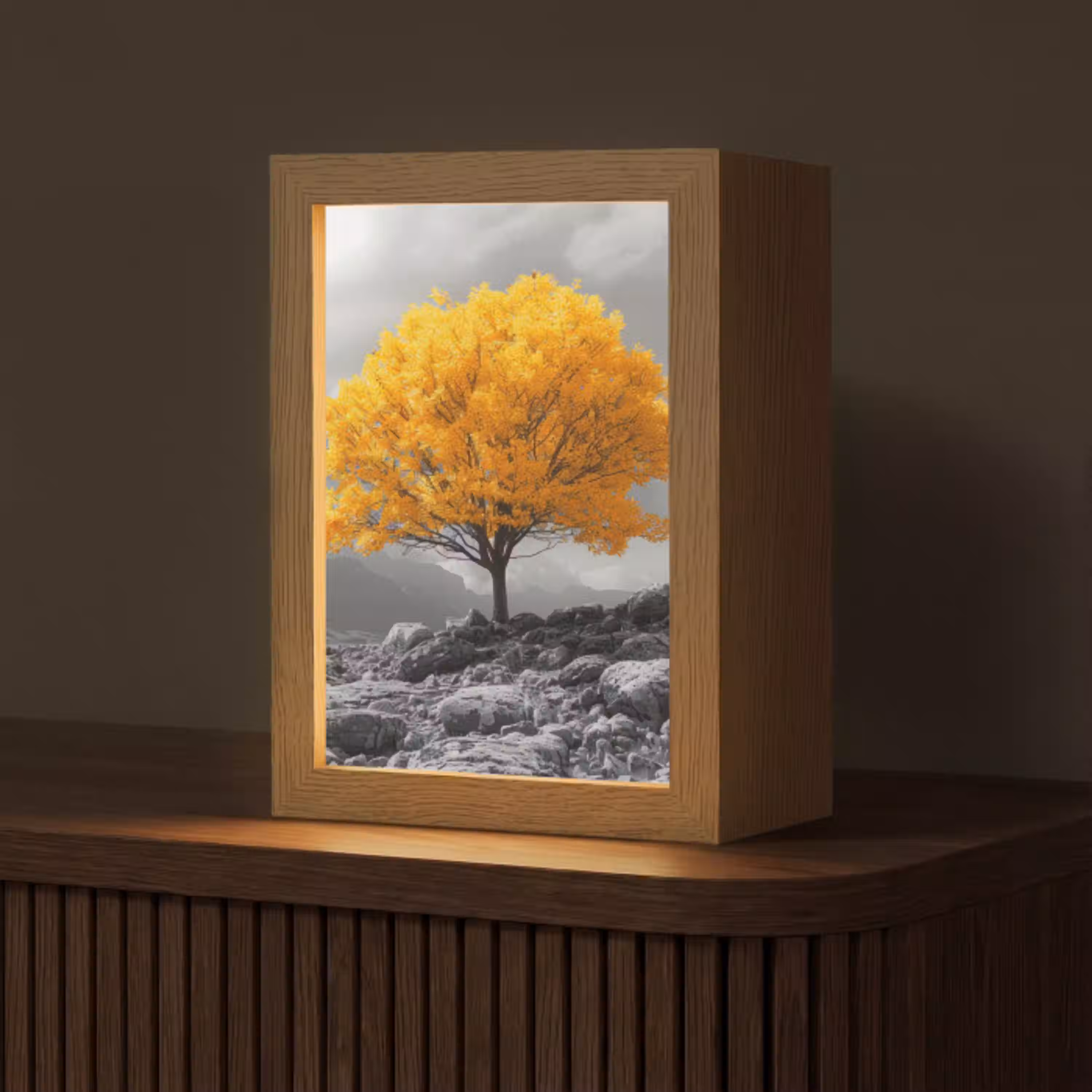 Boom - Geel - Natuur - Zwart wit Light Box met kabel (Tafellamp) klein -z3d_website