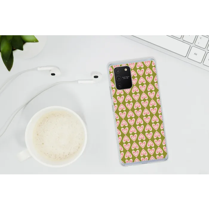 Patroon - Symmetrisch - Hartjes - Olijfgroen Telefoonhoesje Samsung Galaxy S10 Lite klein 364 -oordopS10Lite