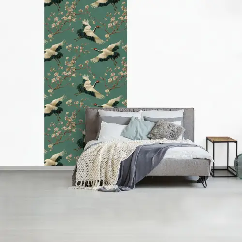 Kersenbloesem - Kraamvogels - Groen fotobehang vinyl groot 64 -slaapkamer