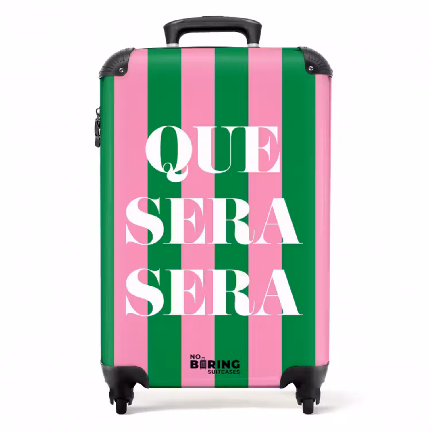 Koffer - Zitate - Que sera sera smaragdgrün und fuchsia rosa