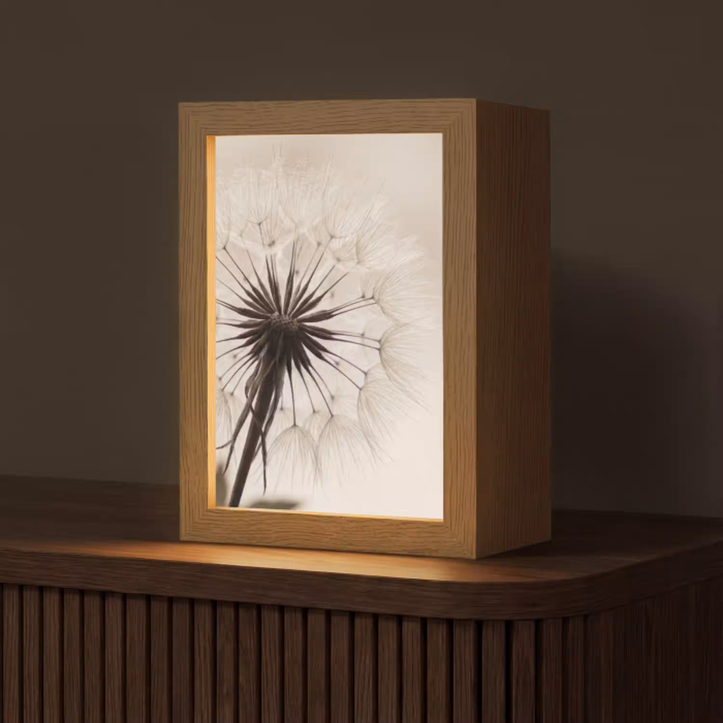 Paardenbloem - Minimalistisch - Wit Light Box met kabel (Tafellamp) klein -z3d_website