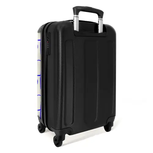 Blauwe abstracte lijnen op beige achtergrond NBS - Handbagage koffer - Kinderen Unisex middel -achterkant
