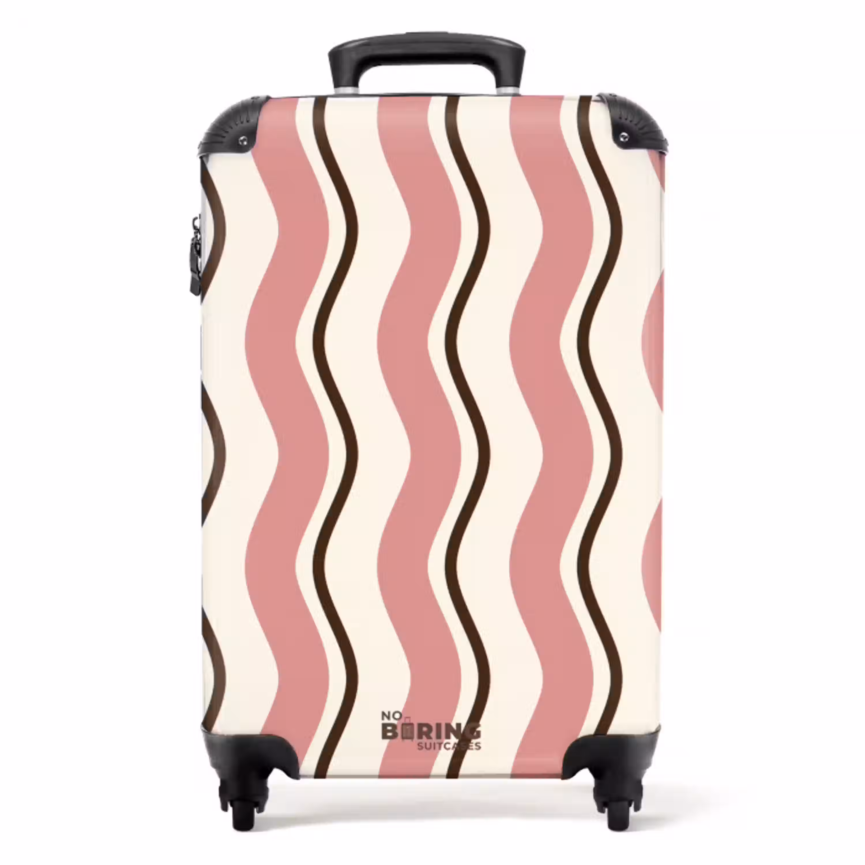 Golvende strepen in roze met bruin NBS - Handbagage koffer - Unisex middel -productfoto_recht
