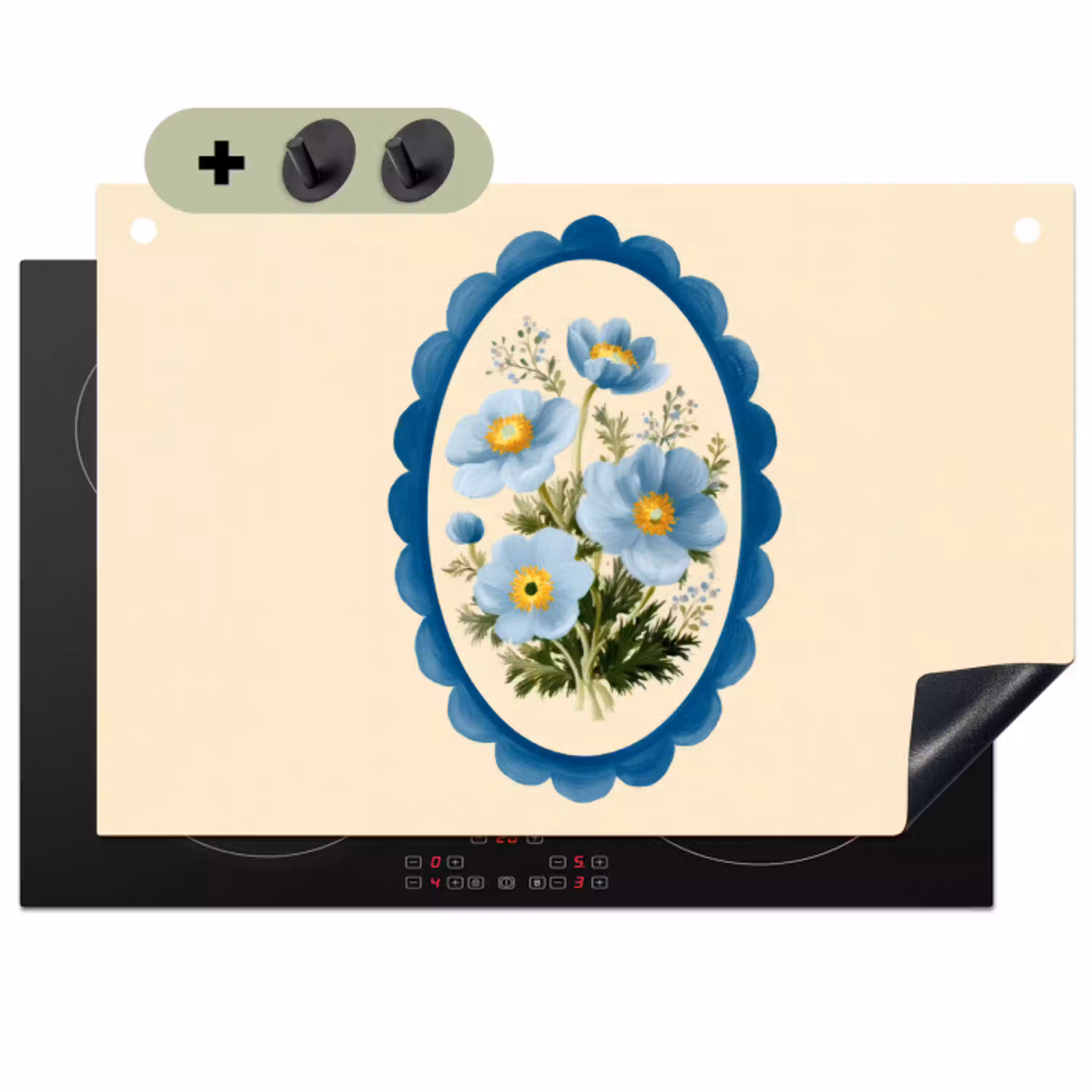 Lijst - Bloemen - Lichtblauw - Illustratie Inductie beschemer met haakjes klein -3d