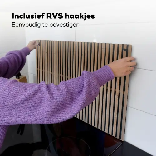 Vintage - Hout - Design - Structuur Inductie beschemer met haakjes klein -ky-ophangen-nl