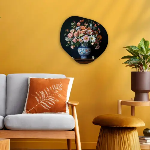 Hout - Vaas - Kleuren - Bloemen Wandcirkel Organisch Forex 3mm klein -sfeer4